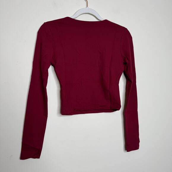 Susana Monaco Long Sleeve Crewneck Crop Top in Beaujolais NWT Size Large - Picture 4 of 7